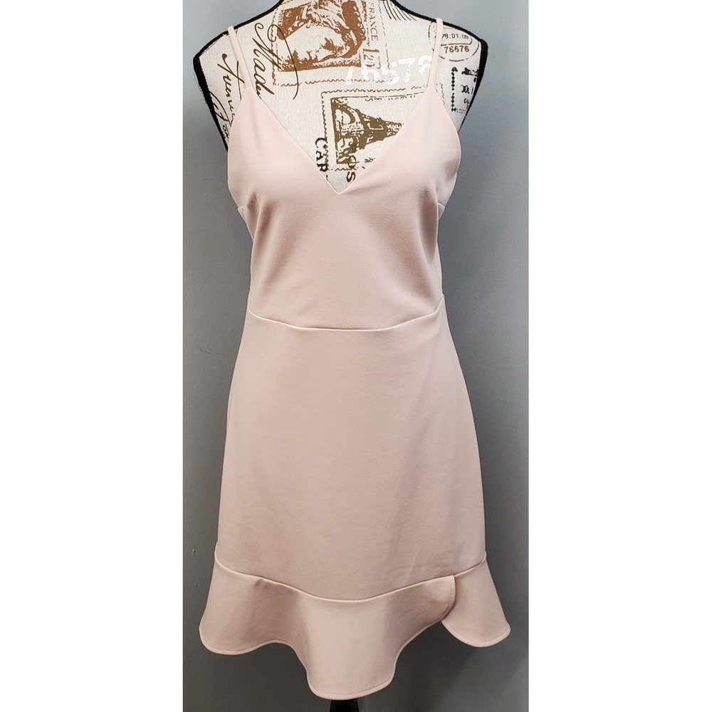 Express Cami Fit & Flare Dress Womens M Pink Adjustable Straps V-Neck Ruffle Hem